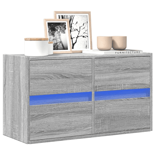Móvel de parede p TV - Armário de TV c luzes LED 80x31x45 cm cinzento sonoma