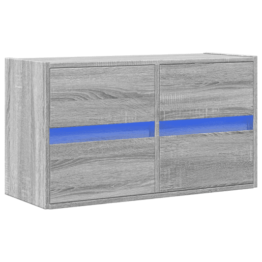 Móvel de parede p TV - Armário de TV c luzes LED 80x31x45 cm cinzento sonoma