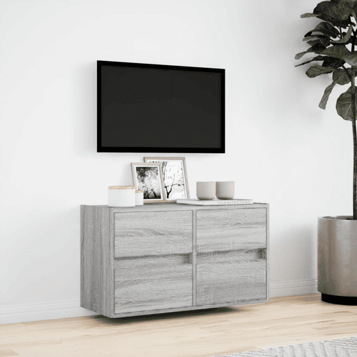 Móvel de parede p TV - Armário de TV c luzes LED 80x31x45 cm cinzento sonoma