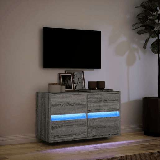 Móvel de parede p TV - Armário de TV c luzes LED 80x31x45 cm cinzento sonoma