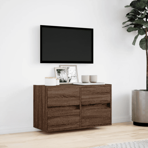 Móvel de parede p TV - Armário de TV c luzes LED 80x31x45cm carvalho castanho