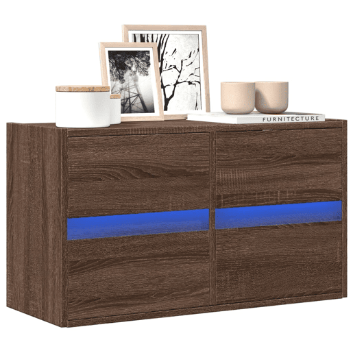 Móvel de parede p TV - Armário de TV c luzes LED 80x31x45cm carvalho castanho