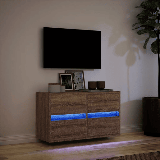 Móvel de parede p TV - Armário de TV c luzes LED 80x31x45cm carvalho castanho