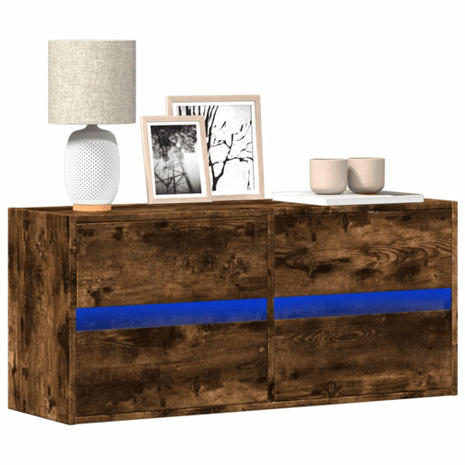 Móvel de parede p TV - Armário de TV c luzes LED 100x31x45 cm carvalho fumado
