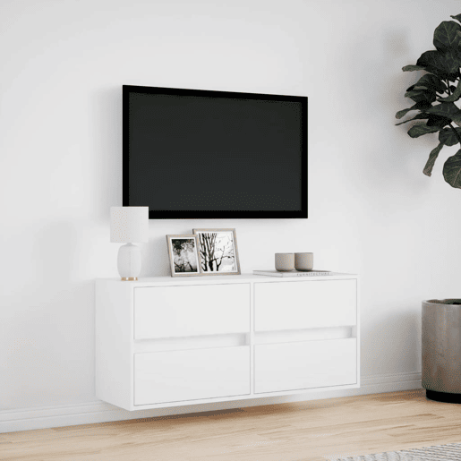 Móvel de parede para TV - Armário de TV com luzes LED 100x31x45 cm branco