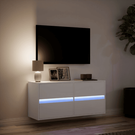 Móvel de parede para TV - Armário de TV com luzes LED 100x31x45 cm branco
