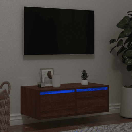 Móvel de TV - Modulo de TV - Armário de TV com luzes LED 75x35,5x25 cm cor carvalho castanho