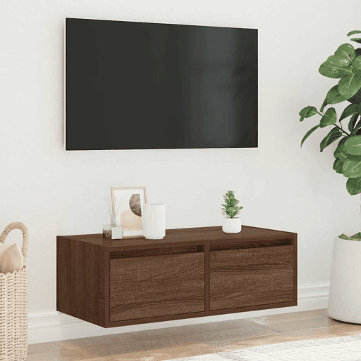Móvel de TV - Modulo de TV - Armário de TV com luzes LED 75x35,5x25 cm cor carvalho castanho