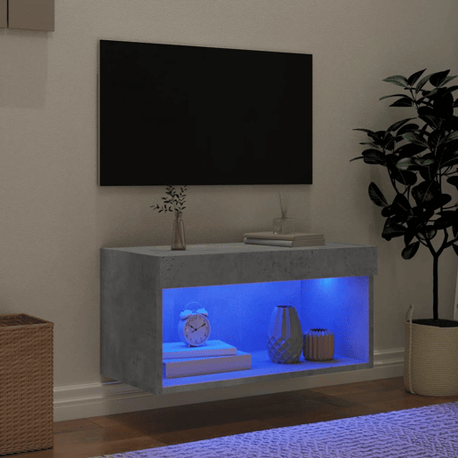 Móvel de TV - Modulo de TV - Armário de TV com luzes LED 60x30x30 cm cinzento cimento
