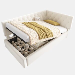Cama de solteiro de veludo 90x190cm com armazenamento,bege
