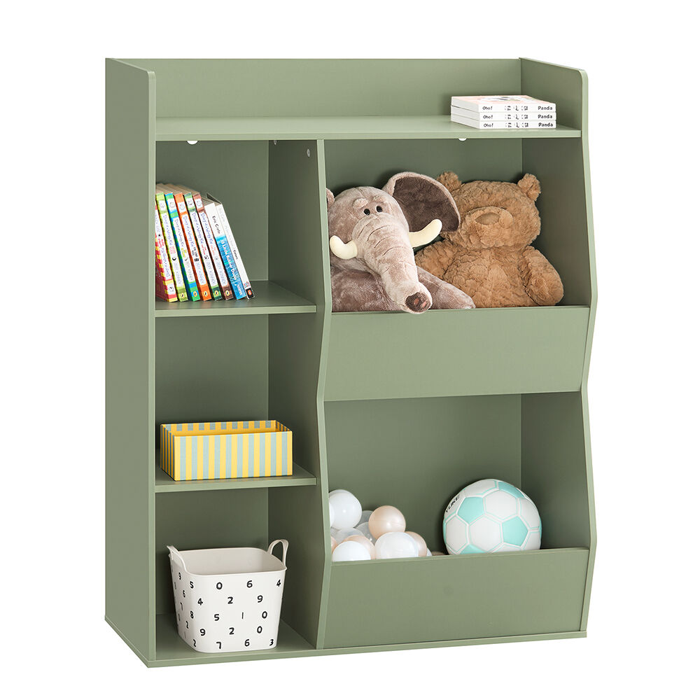 Sobuy biblioteca infantil para juguetes con 5 compartimentos 80x34x104cm verde kmb55-k-gr