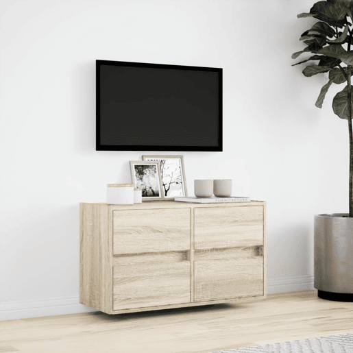 Móvel de parede p TV - Armário de TV c luzes LED 80x31x45 cm carvalho sonoma