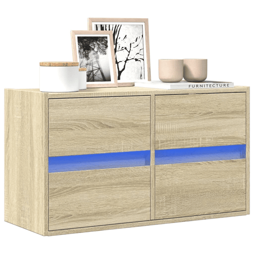 Móvel de parede p TV - Armário de TV c luzes LED 80x31x45 cm carvalho sonoma