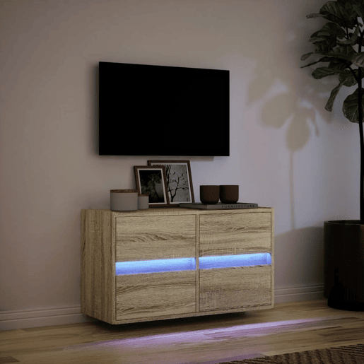 Móvel de parede p TV - Armário de TV c luzes LED 80x31x45 cm carvalho sonoma