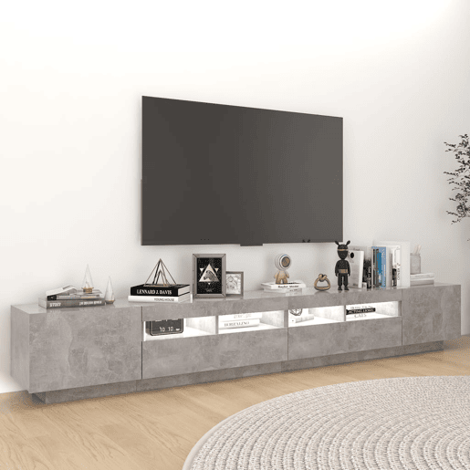 Móvel de TV - Modulo de TV - Armário de TV com luzes LED 260x35x40 cm cinzento cimento