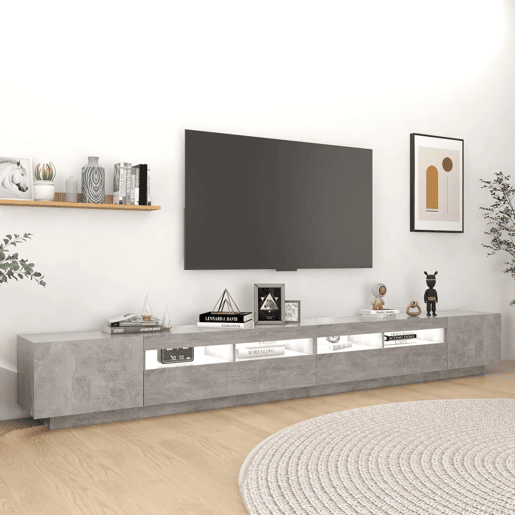 Móvel de TV - Modulo de TV - Armário de TV com luzes LED 300x35x40 cm cinzento cimento