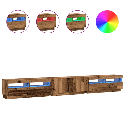 Móvel de TV - Modulo de TV - Armário de TV com luzes LED derivados de madeira madeira velha