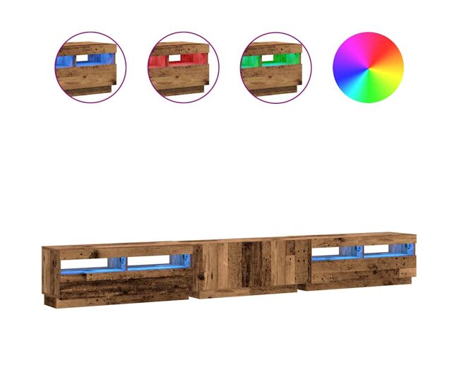 Mueble tv - mesa de tv luces led madera ingeniería envejecida 300x35x40 cm