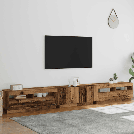 Móvel de TV - Modulo de TV - Armário de TV com luzes LED derivados de madeira madeira velha