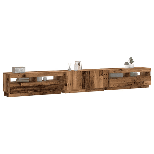 Móvel de TV - Modulo de TV - Armário de TV com luzes LED derivados de madeira madeira velha