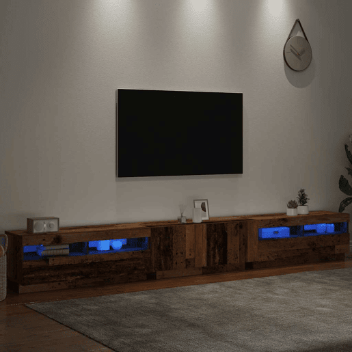 Móvel de TV - Modulo de TV - Armário de TV com luzes LED derivados de madeira madeira velha