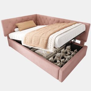 Cama de solteiro de veludo 90x190cm com armazenamento,rosa