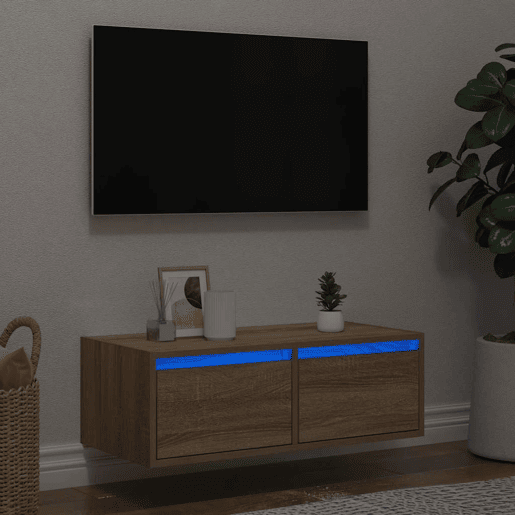 Móvel de TV - Modulo de TV - Armário de TV com luzes LED 75x35,5x25 cm carvalho sonoma