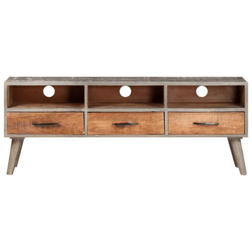 Móvel TV - Modulo de TV - Armário de TV 130x35x51 cm madeira mangueira áspera maciça cinzento