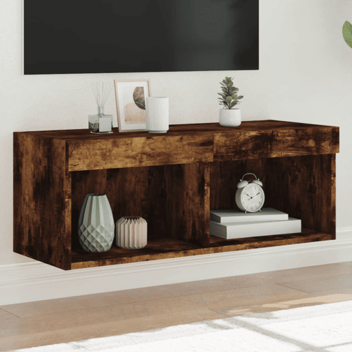 Móvel de TV - Modulo de TV - Armário de TV com luzes LED 80x30x30 cm carvalho fumado