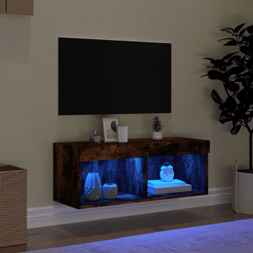 Móvel de TV - Modulo de TV - Armário de TV com luzes LED 80x30x30 cm carvalho fumado