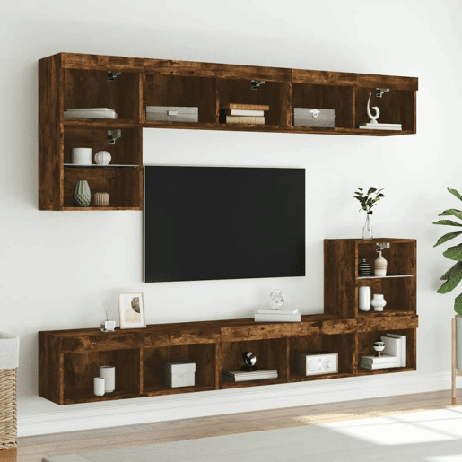 Móvel de TV - Modulo de TV - Armário de TV com luzes LED 80x30x30 cm carvalho fumado