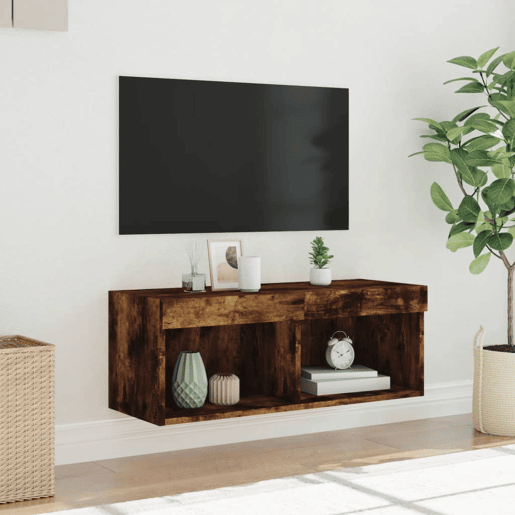 Móvel de TV - Modulo de TV - Armário de TV com luzes LED 80x30x30 cm carvalho fumado