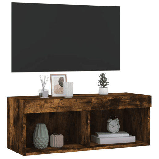 Móvel de TV - Modulo de TV - Armário de TV com luzes LED 80x30x30 cm carvalho fumado