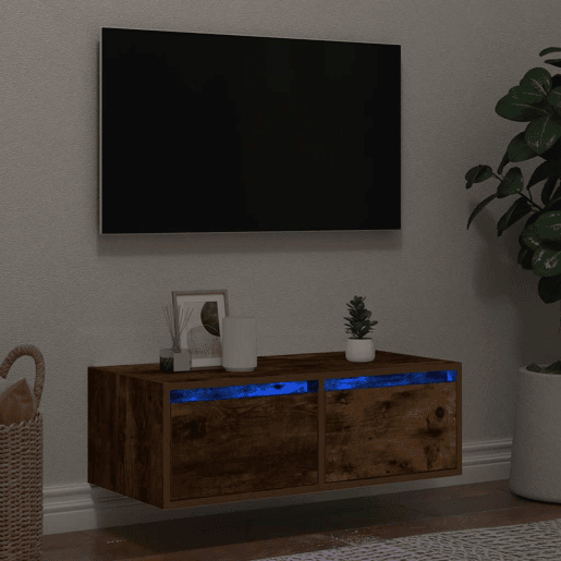 Móvel de TV - Modulo de TV - Armário de TV com luzes LED 75x35,5x25 cm carvalho fumado