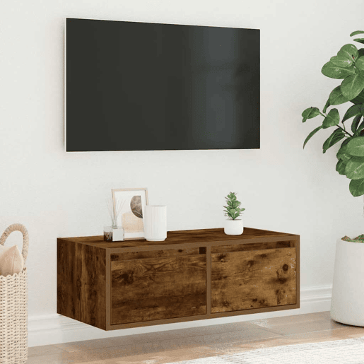 Móvel de TV - Modulo de TV - Armário de TV com luzes LED 75x35,5x25 cm carvalho fumado