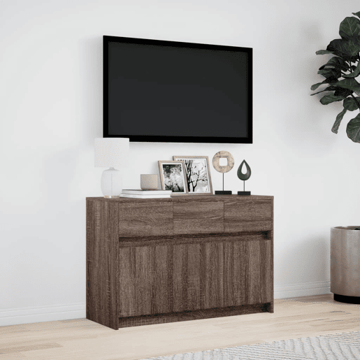 Móvel de TV - Modulo de TV - Armário de TV com luzes LED derivados madeira carvalho castanho