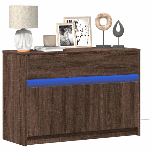Móvel de TV - Modulo de TV - Armário de TV com luzes LED derivados madeira carvalho castanho