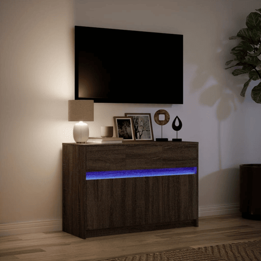 Móvel de TV - Modulo de TV - Armário de TV com luzes LED derivados madeira carvalho castanho