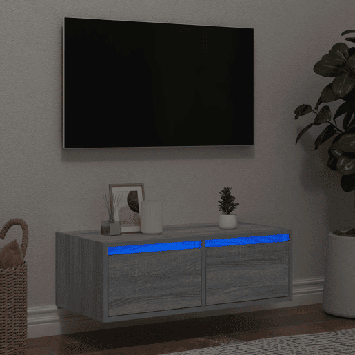 Móvel de TV - Modulo de TV - Armário de TV com luzes LED 75x35,5x25 cm cinzento sonoma