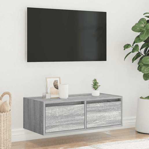 Móvel de TV - Modulo de TV - Armário de TV com luzes LED 75x35,5x25 cm cinzento sonoma