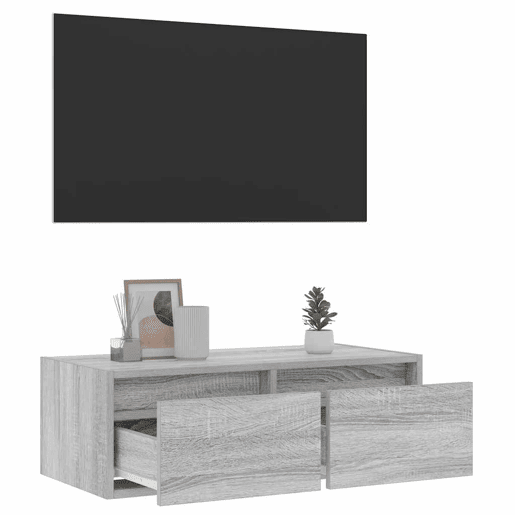 Móvel de TV - Modulo de TV - Armário de TV com luzes LED 75x35,5x25 cm cinzento sonoma