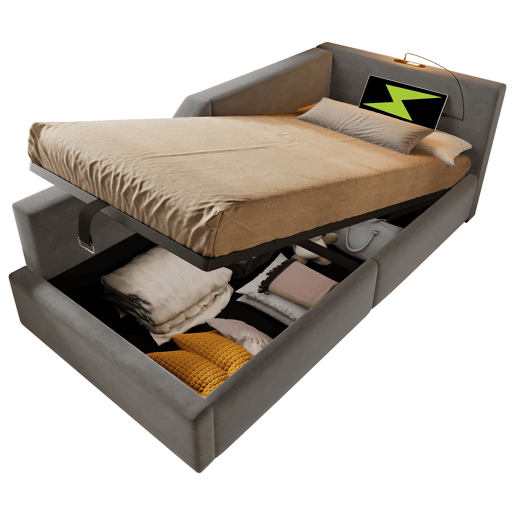 Cama de solteiro de veludo 90x200cm com armazenamento,cinzento