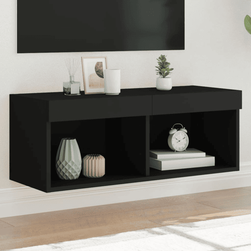 Móvel de TV - Modulo de TV - Armário de TV com luzes LED 80x30x30 cm preto