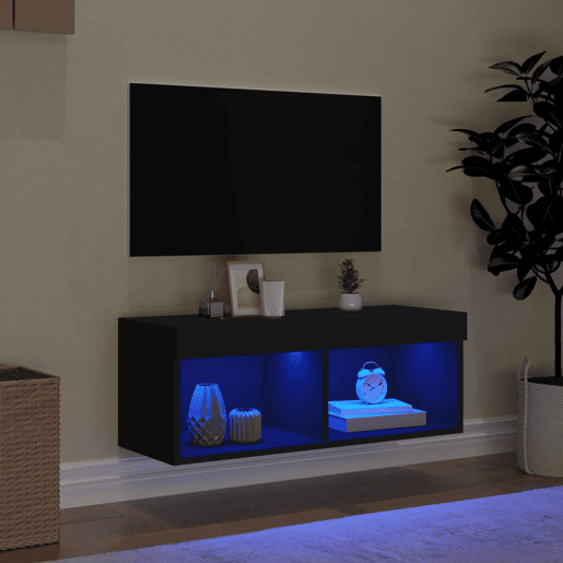 Móvel de TV - Modulo de TV - Armário de TV com luzes LED 80x30x30 cm preto