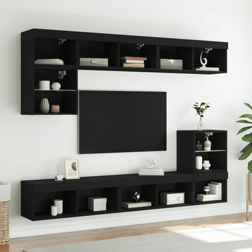 Móvel de TV - Modulo de TV - Armário de TV com luzes LED 80x30x30 cm preto