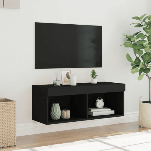 Móvel de TV - Modulo de TV - Armário de TV com luzes LED 80x30x30 cm preto