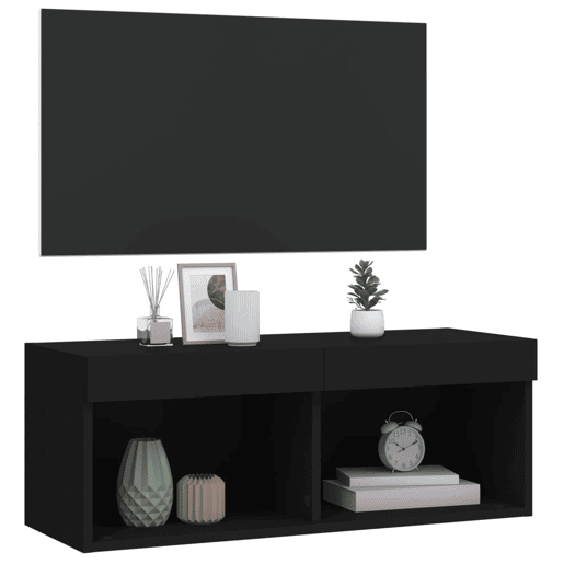 Móvel de TV - Modulo de TV - Armário de TV com luzes LED 80x30x30 cm preto