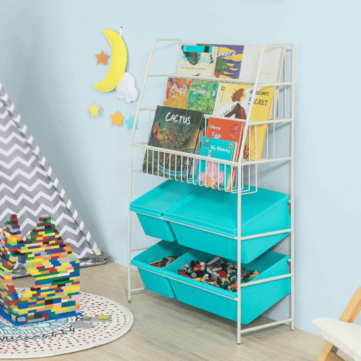 SoBuy Biblioteca e Baú de Armazenamento para Crianças 61x25x102cm Estante de Livros e Brinquedos KMB07-B