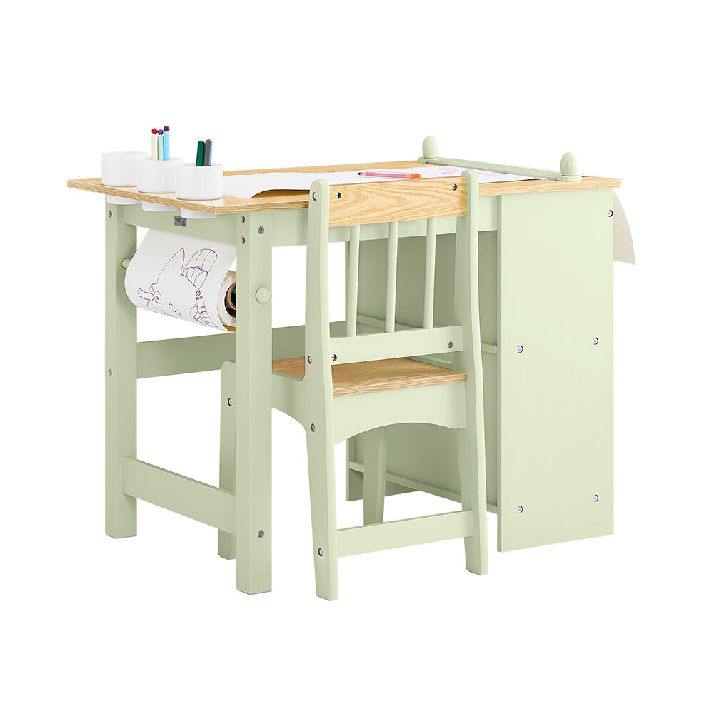Sobuy mesa infantil con silla 2 piezas 80x50x66cm verde 2 estantes portapapeles almacenamiento kmb60-gr