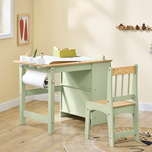 SoBuy Mesa Infantil com Cadeira 2 Prateleiras Organizador 80x50x66cm Verde KMB60-GR